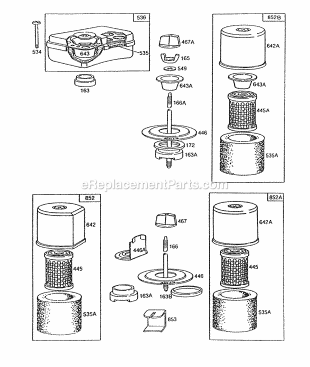 Air Cleaner Groups Diagram and Parts List for 130202-1881-01 Series Briggs and Stratton Engine
